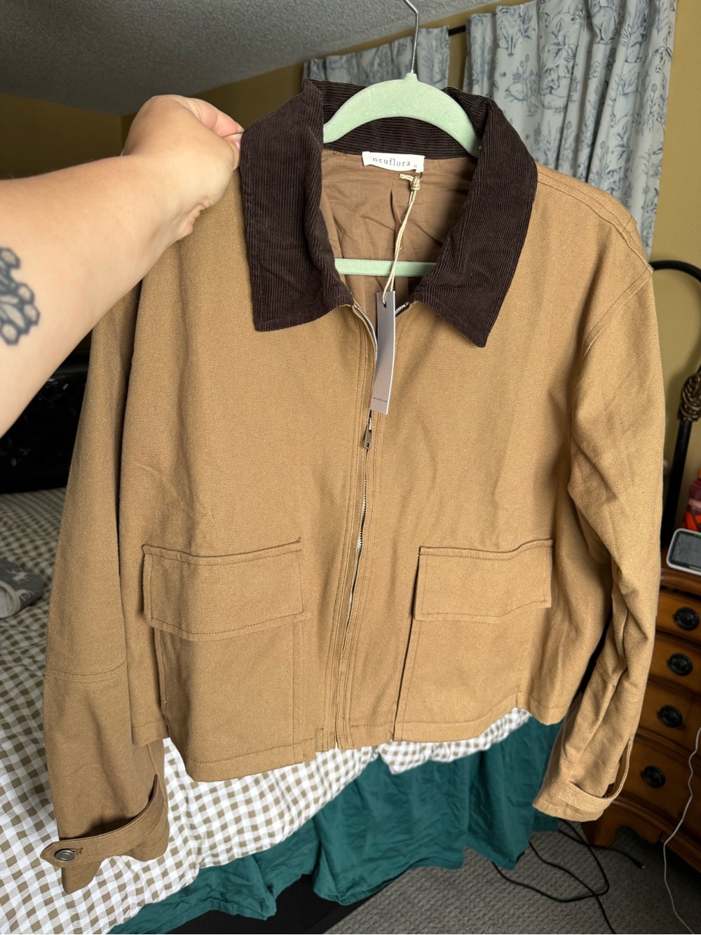 Neuflore Brown Utility Jacket with Contrast Corduroy Collar